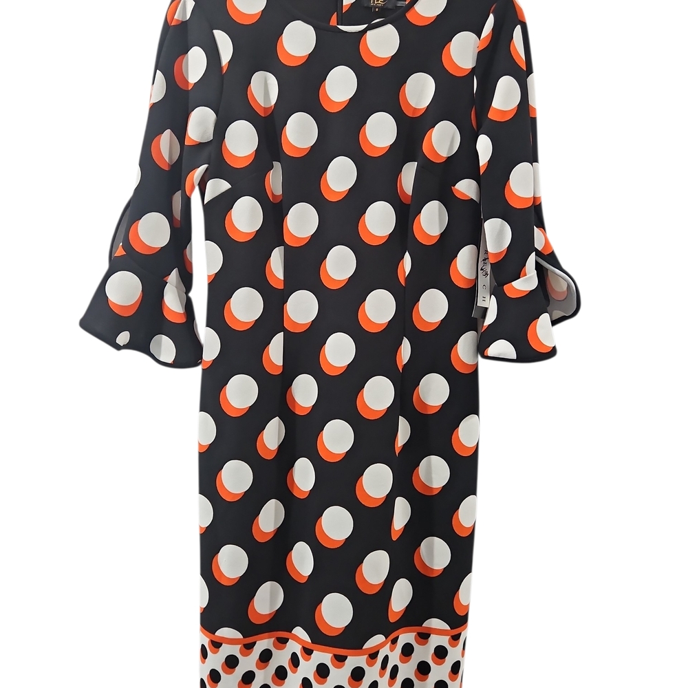 ILE Black, White & Orange Polka Dot Midi Dress